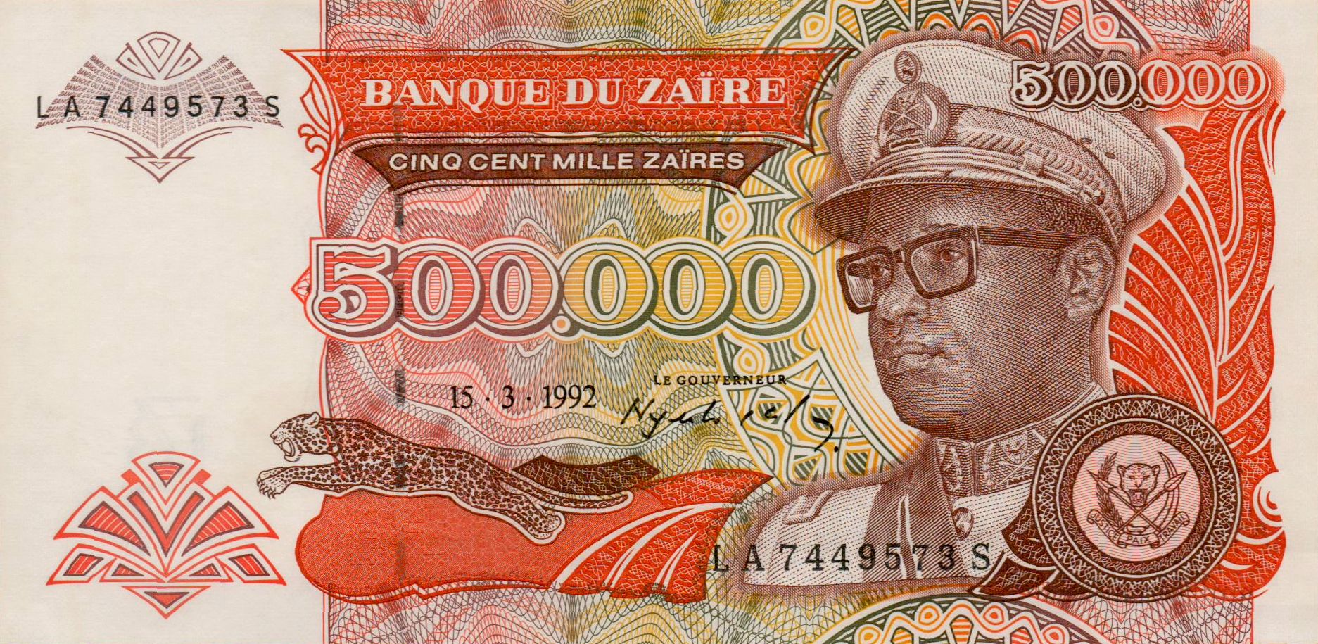Zaire 500000 1992 UNC P-43